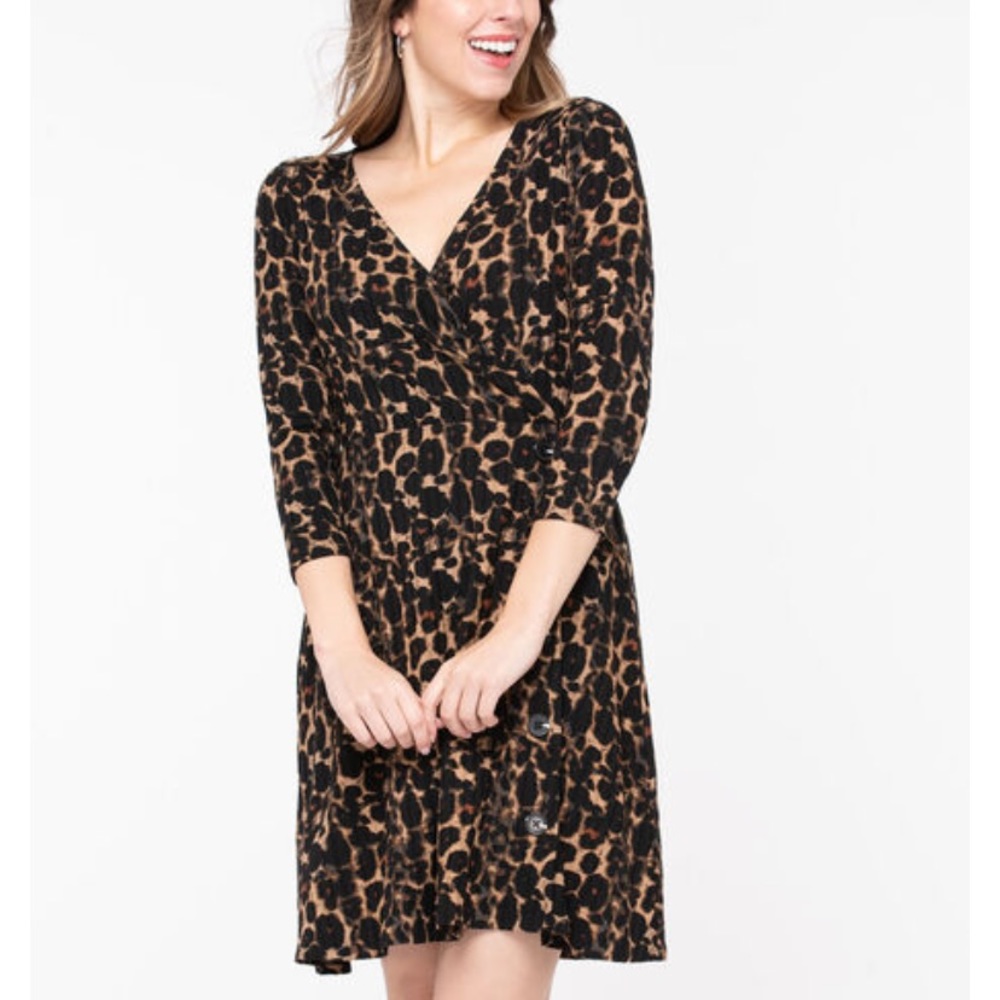 Ribbed Button cheetah print dress